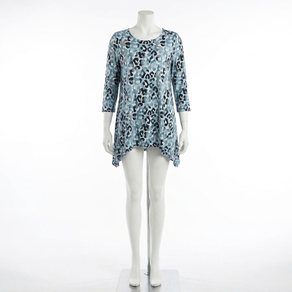 NEW CLARA SUNWOO leopard print soft pleat knit back tie tunic in blue cheetah